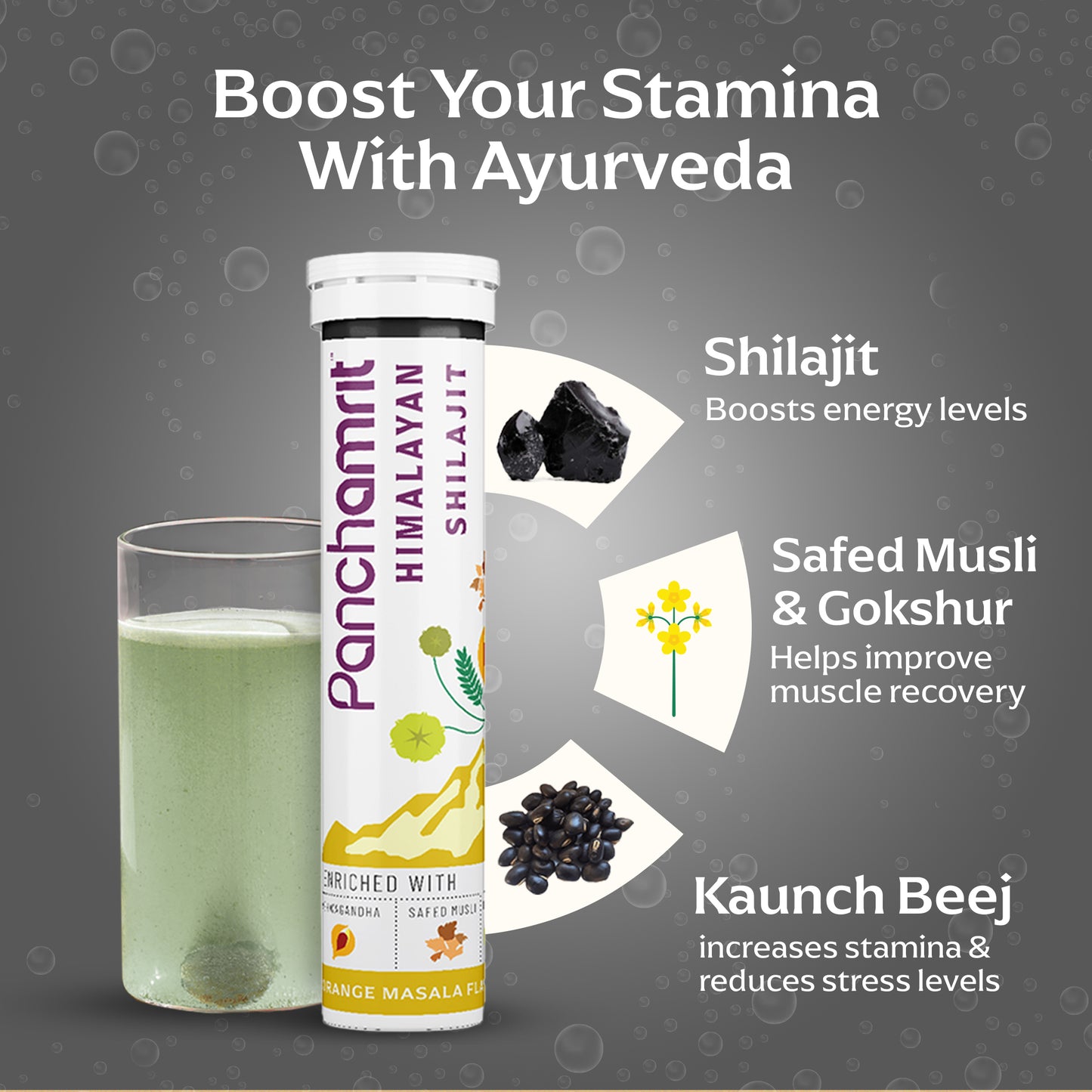 Panchamrit Himalayan Shilajit Effervescent Tablets | Orange Masala Flavour
