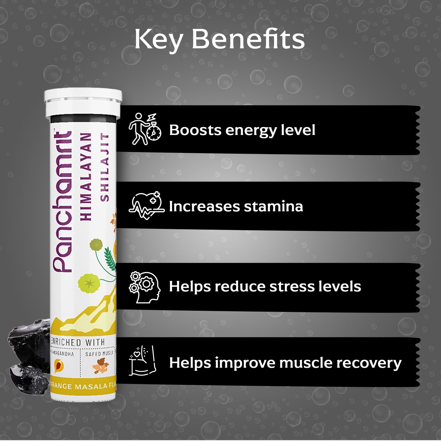 Panchamrit Himalayan Shilajit Effervescent Tablets | Orange Masala Flavour